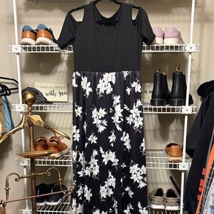 Floral Black and White Women's Dress